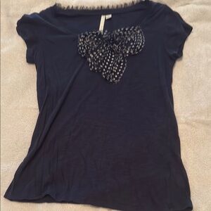 LC Lauren Conrad Dark Blue Short Sleeve Top with Patterned Accent